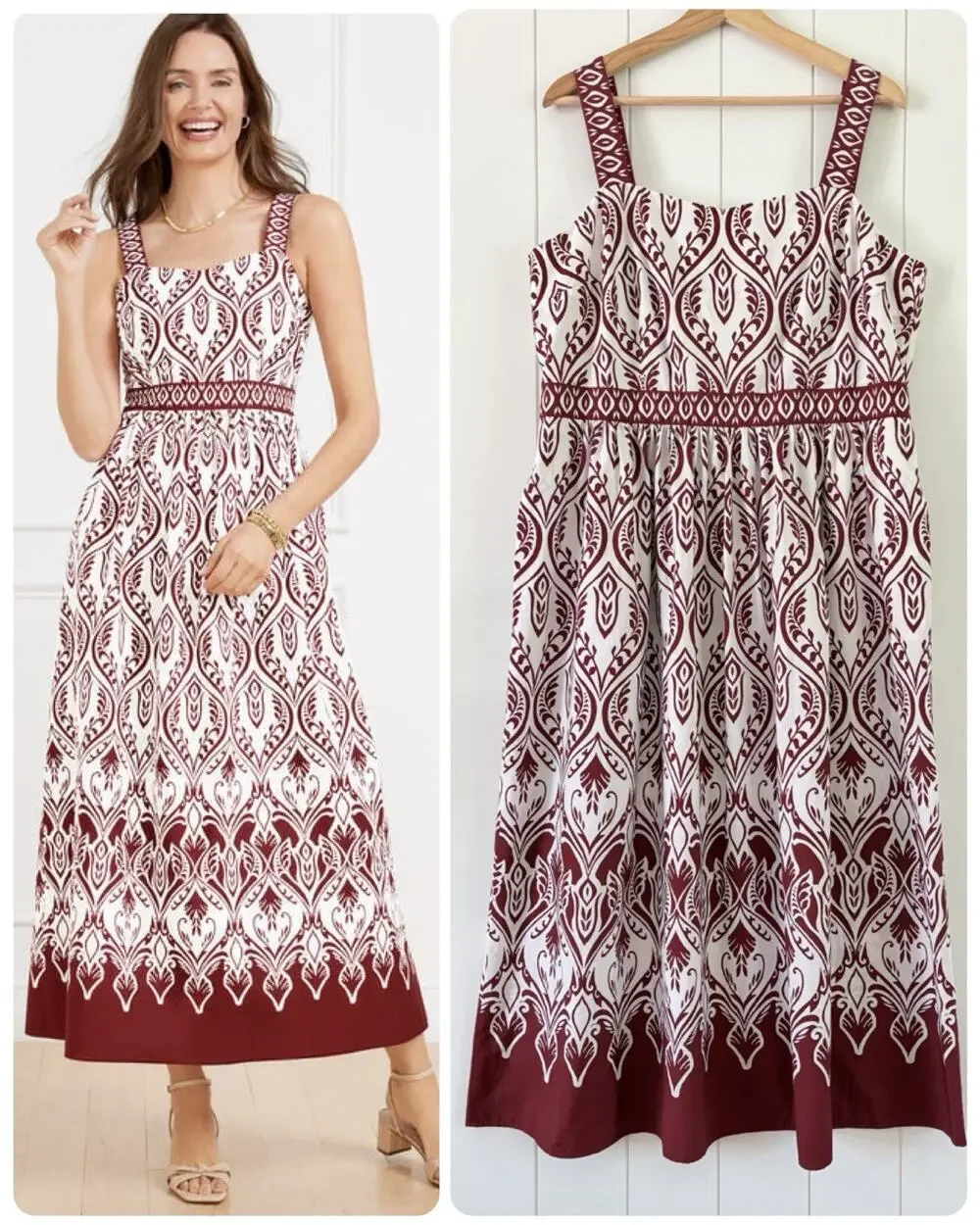 Talbots Modern Cotton Poplin Fit & Flare Maxi Dress Bohemian Medallion 16 Petite - Picture 1 of 10